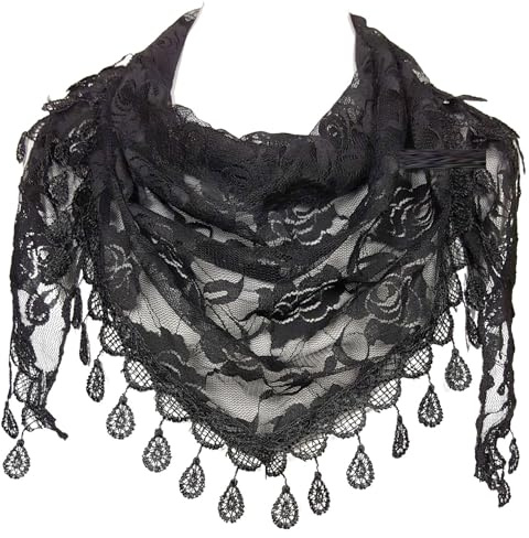 GFM® Sommar triangel triangulär spetsscarf med blommönster (TRI-A), Tri-500-kl-svart, S