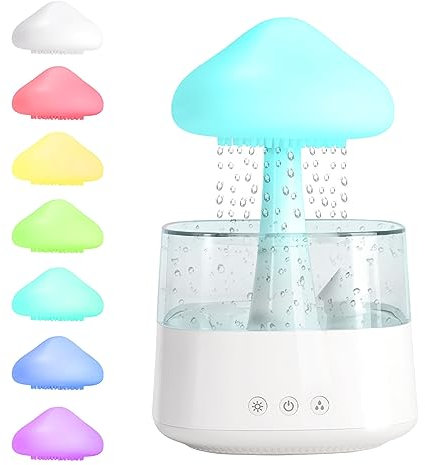 Cloud Rain Luftbefeuchter, Wassertropfen, 450 ml, Aromatherapie-Diffusor für ätherisches Öl, mit LED-Lichtern in 7 Farben, Nachtlicht-Diffusor für Schlafzimmer, Zuhause, Büro
