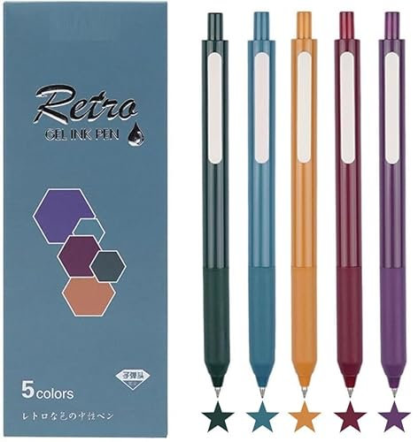 EooUooIP 5 Stück Gelschreiber,Einziehbare Gelschreiber,Aesthetic Kugelschreiber,0,5 mm Einziehbare Gel Tintenstifte,Schwarz Stift,für Schreiben, Tagbuchschreiben und Notieren für Schule Büro Zuhause