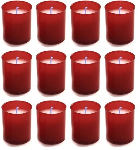 AROMATIS - Lotto di 12 candele rosse 6,5 x 4,7 cm (Ø) cm (2,56 x 1,85 pollici) - Velon Votivo - Candela liturgica Auguri - Durata 24 ore