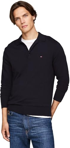 Tommy Hilfiger Men’s Pima Cashmere Jumper with Polo Collar, Blue (Desert Sky), M
