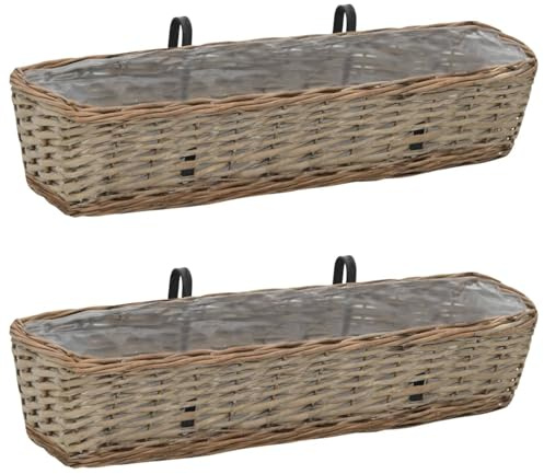 Cosisti Jardinières Balcon 2 pcs Jardinière Suspendue en rotin Pot de Fleurs Aspect rotin Jardinieres Exterieur Bac Jardiniere Bac à Fleurs Extérieur Osier avec Doublure de PE-80 x 20 x 15 cm