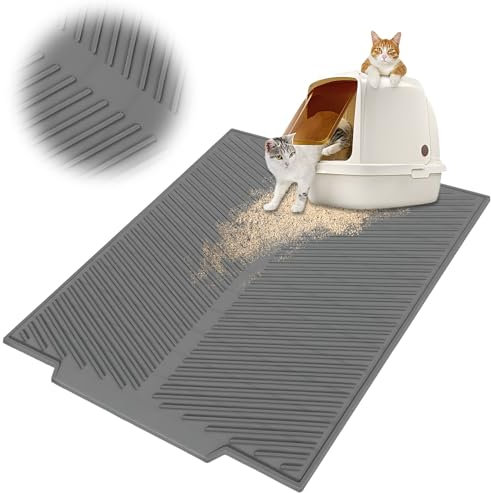 Hlimior Katzenklo Matte, 41x51 CM Katze Wurf Matte, Silikon Katzenstreu Matte Wasserdichte Katzenmatte und Waschbar katzentoilette vorleger