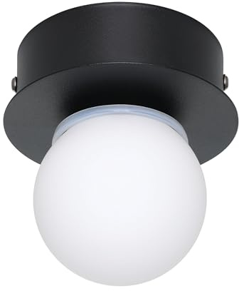 EGLO LED-taklampa Mosiano, liten badrumstaklampa i sfärisk form | badrumslampa tak av metall i svart och glas i vitt, takbelysning varmvit, IP44, ∅ 11 cm