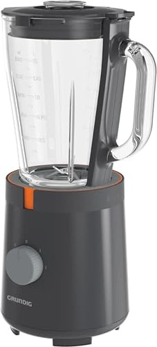 Grundig SM 5320 Standmixer, 1,5 Liter Glasbehälter, 600 Watt, 4-fach Edelstahlmesser, 2 Geschwindigkeitsstufen + Puls-Funktion, Spülmaschinengeeigneter Glasbehälter, Grau/Terracotta