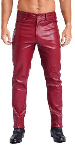 JEATHA Hommes Pantalon Faux Cuir Pantalon Wetlook Slim Fit Extensible Tenue Festival Carnaval Disco Clubwear S-5XL