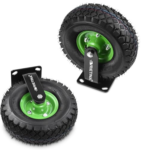 2 Stück Bockrolle Set Ø 250 x 90 mm Rad, Ruhig Luftrad auf Stahlfelge Schwartz mit Stoßdämpfung, Bollerwagen & Transportwagen Kit