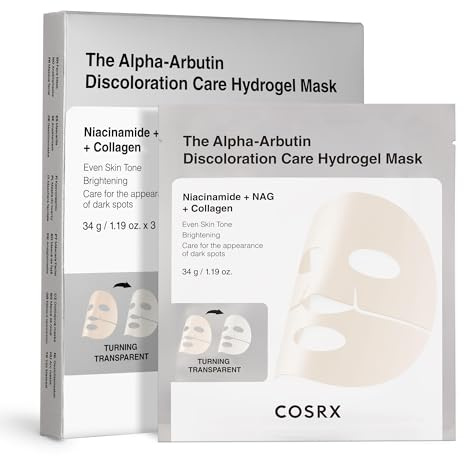 COSRX Alpha-Arbutin Discoloration Care Hydrogel Face Masks Skincare, Korean Collagen Face Mask, Overnight Blemish Care, Fades Dark Spots, Overnight Face Mask, Korean Skincare, Pack of 3