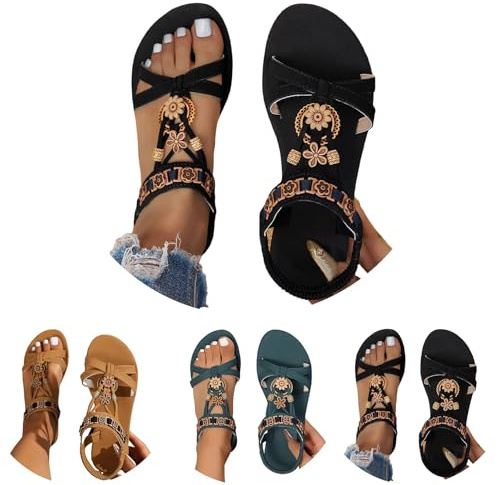 DFSDJEUW sandales compensées femme Sandales Femmes Été Confortable Boheme Antidérapantes Mode Bout Ouvert Compensées Plateforme Pantoufles Premium Large Cheville Élastique Chaussures Black 39