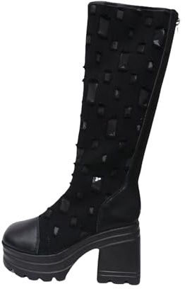 Generisch Botas de caña larga para mujer con plataforma hasta la rodilla botines ahuecados tacón bloque botas altas con cremallera trasera antideslizante suela gruesa botas de mujer botas de cuero