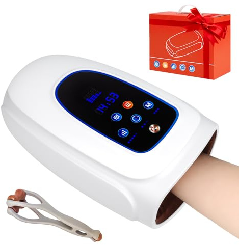 Elektrische Handmassagegeräte, Kabelloses Massagegerät mit Wärme & Rollknetmassage, 3 Massage-Modi, Tragbares Touchscreen-Handmassagegerät für Arthritis und Karpaltunnel, Geschenke für Familie, Weiß