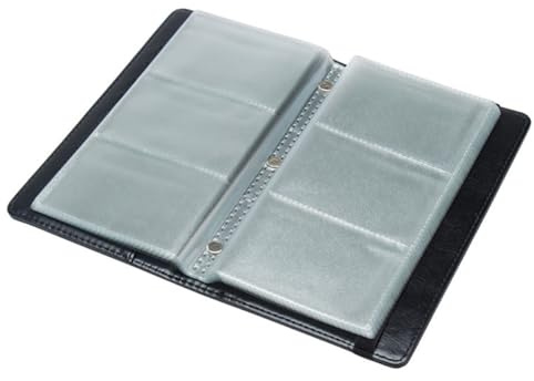BESTonZON Estuche para Tarjetas de Visita de Pu Negro 120 Ranuras Porta Tarjetas Portátil Banda Elástica Ajustable para Oficina y Negocio