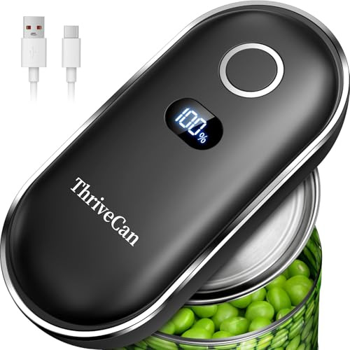 Rechargeable Electric Can Opener, Automatic One Touch Hands Free, Smooth Edge Safe Cut, Easy Open Kitchen Tool for Seniors, Arthritis & Weak Hands, Quiet Operation, LED Display (Black)