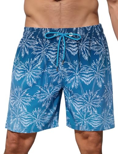 iCKER Swimming Shorts Men with Zip Pockets Quick Dry Swim Trunks Board Shorts with mesh Lining,Blue STK626,L
