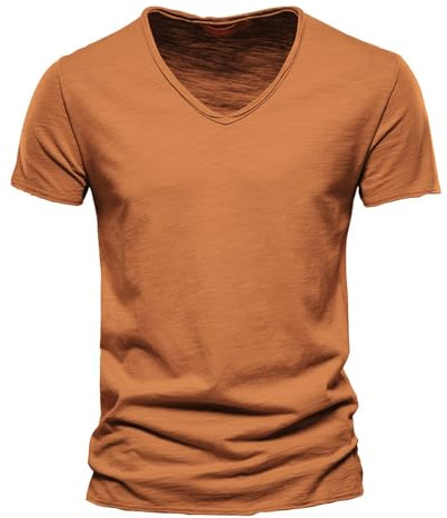 Tee Shirt Homme - Été Confortable Respirantes Tee Shirt Coton Col V Manches Courtes Tshirts Couleur Unie Classique Décontracté Tops Souple Léger Blouse pour Sport Fitness