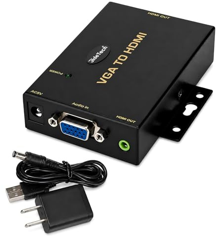 JideTech VGA to HDMI Converter with Audio, One-Way VGA Source to HDMI Display Adapter, 1080P Active Converter, DC 5V Powered, 3.5mm Audio Input, for HDTV, Monitor and Projector