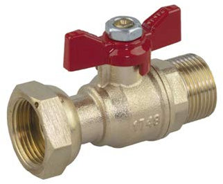 Syveco 636056 Série 636 Robinet à boisseau sphérique en laiton avec écrou raccord PN20, poignée en acier rouge, 1 MBSP x 3/4 FBSP