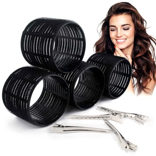 MUNSKT 4pcs Mega Curler avec pince à bec de canard, 74mm sans chauffage auto - agrippant cheveux longs et bouclés bâton, Salon de coiffure bricolage outil de coiffure