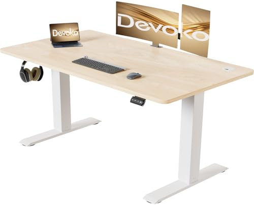 Devoko Höhenverstellbarer Schreibtisch 120 x 70 cm mit Kabelwanne, Elektrisch Höhenverstellbarer Stabiler Stehpult, Computertisch 2-Funktions-Memory, Ergonomischer Steh-Sitz Tisch (Ahorn)