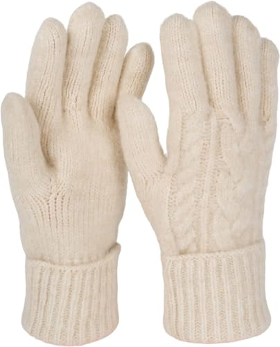 styleBREAKER Guanti da donna lavorati a maglia con motivo a maglia a cavo, caldi guanti invernali per le dita, colori versatili 09010051, colore:Beige
