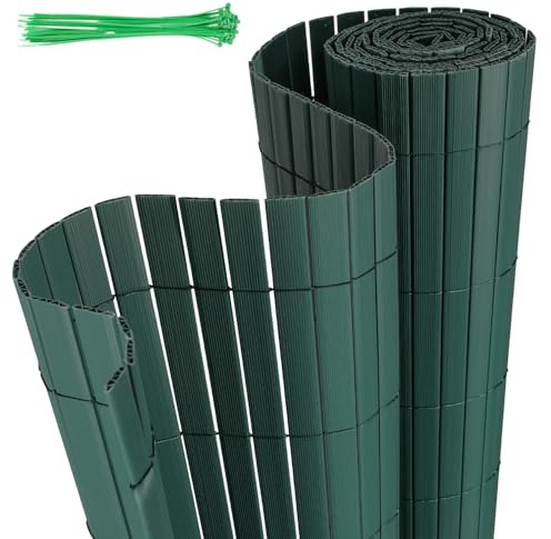 Jaxguom Brise-vue en PVC - 80 x 1000 cm - Avec serre-câbles - Structure en W renforcée - Lamelles - Résistant aux intempéries - Pour balcon, jardin et terrasse - Vert