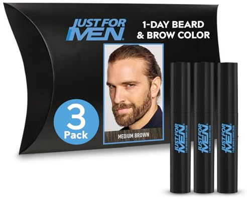 JUST FOR MEN 1-Day Beard & Brow Color, Temporary Color, Medium Brown (3 Pk)