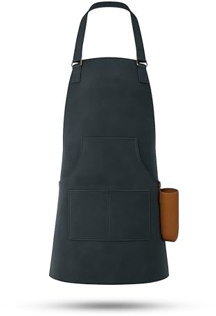 Cover Solutions Tablier de barbecue pour hommes et femmes | 83 x 63 cm en similicuir robuste avec poche avant et tour de cou réglable | Certifié BSCI, gris foncé, 83 x 63 cm