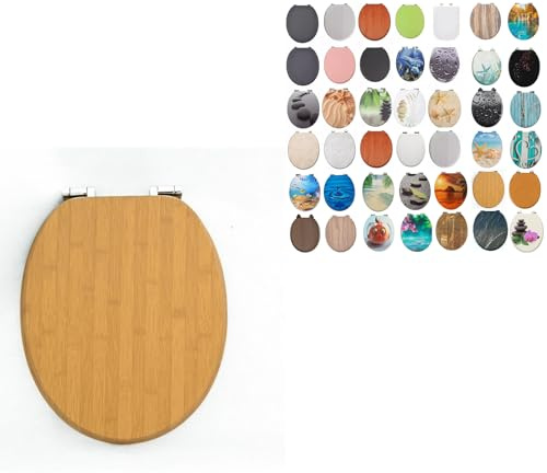 18 Universal MDF WC Toilet Seat – Easy Fit with Strong Zinc Alloy Hinges, Smooth Wipe Surface – Fits All Water Closets (Natural Bamboo Wooden)