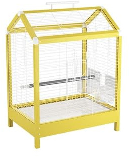 Confortable Cage à Oiseaux en métal Jaune à Un Seul Niveau, Cage décorative for perroquets et canaris. Pratique