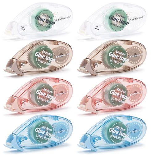 Glue Tape Roller, 8 Pack Double Sided Tape Dispenser (0.31in X 26.25ft) | Glue Tape Roller for School Home Office Crafting, Cards, Journal and Scrapbook Accessories (0.31in X 26.25ft)