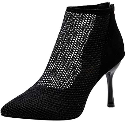 Stiletto Donna Nero Chiuso Sandali Estivi Elegante Con Tacco Pumps Tessuto A Tacco Tacco Tacco Alto Trasparente Sandali Alti Con Cerniera Vestito Scarpe Sandali Estivi, Nero , 35 EU