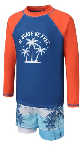 Moon Tree Jungen Langarm Badeset mit UV-Schutz – 2-teiliges, schnelltrocknendes Badeshirt & Badeshorts 146-152/11-12 Jahre