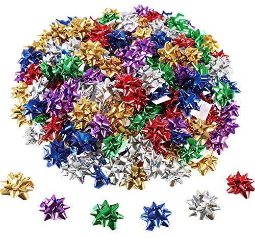 Tatuo 240 Piezas Mini Lazos de Envolver Regalo Lazos de Papel Metálico de Navidad Lazos de Regalo Autoadhesivos para Favores de Fiesta Navidad Cumpleaños (Multicolor)
