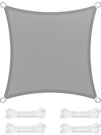 SONGMICS Sonnensegel 3 x 3 m, Sonnenschutz aus HDPE-Gewebe, luftdurchlässig, wasserdurchlässig, für Terrasse, Garten, Balkon, Camping, quadratisch, konkav, 2 m Seile, hellgrau GSS33QY
