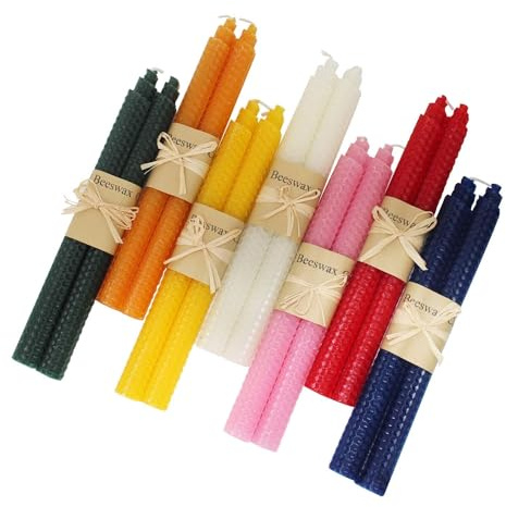 XIANGZHU Set of 14 Beeswax Handmade Taper Candles, 9 Inch Smokeless Dripless Wax Candles, Beeswax Candle for Home Gift Ideas, Long Candle Sticks for Wedding,Dinner