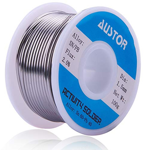 AUSTOR 60-40 Tin Lead Rosin Core Solder Wire for Electrical Soldering (1.5mm, 100g)
