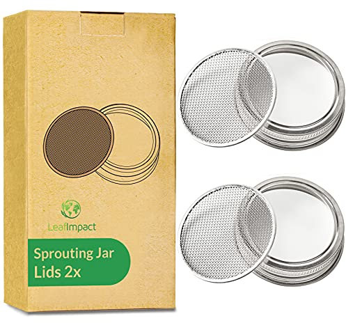 2 Pack Seed Sprouting Jar Lids | For 3.38 Wide Mouth Mason Jars | Fresh Sprouts at Home | Strainer Screen for Canning Jars | 304 Stainless Steel Lid for Growing Broccoli, Alfalfa, Beans & More