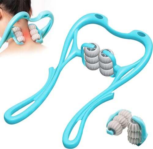 Manuellen Neck massage roller,6 Bälle Nackenmassagegerät,Dual pressure point massager neck,Das Shiatsu-Nackenmassagegerät massiert den Nacken tief,um Schmerzen zu lindern (hellblau)