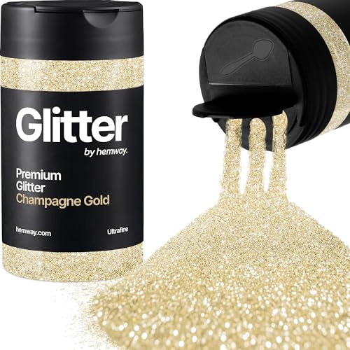Hemway Champagne Gold Glitter Shaker, 130g Ultrafine Glitter, Crafts 1/128 | for Resin & Epoxy Crafts for Decorating, Halloween, Christmas, Nail, Face, Art