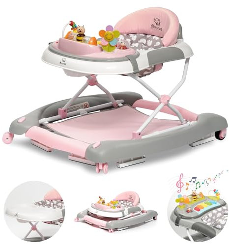 BRONEA® 4-in-1 Gehfrei Babywalker ab 6 Monate | Lauflernwagen mit Schaukelfunktion und Spielpaneel mit Musik | Höhenverstellbare und Klappbar | Lauflernhilfe mit leisen Rollen und Bremsen