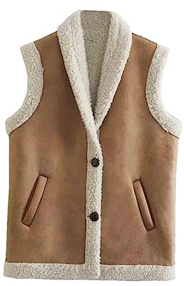 ERFMFKL Women Artificial Sheepskin Waistcoat Fleece Warm Vest Sleeveless Button Jacket Coats 12 L