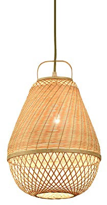 MODEBHD Handgewebte Bambus-Pendelbeleuchtung 15-Zoll-Rattan-Kronleuchter Japanische einfache natürliche Hängelampe Südostasiatische Retro-Schlafzimmer-Deckenlampe Restaurant-Energiesparleuchte