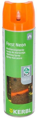 Kerbl Markierungsspray Forst Neon (Forstmarkierungsspray 500 ml/Sprühfarbe in neonorange, auf Bio-Alkohl-Basis, für Holz, Metall und Beton) 291400