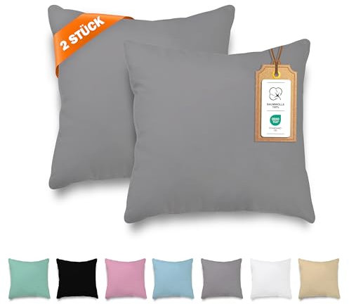 Veluna Home Kissenbezug 80x80cm - 100% Baumwolle(2er-Set) - Grau - Dicht gewebt mit 57 Fäden/cm² - Kopfkissenbezug - Oeko Tex Zertifiziert - Renforcé Kissenhülle für Kissen mit Reißverschluss