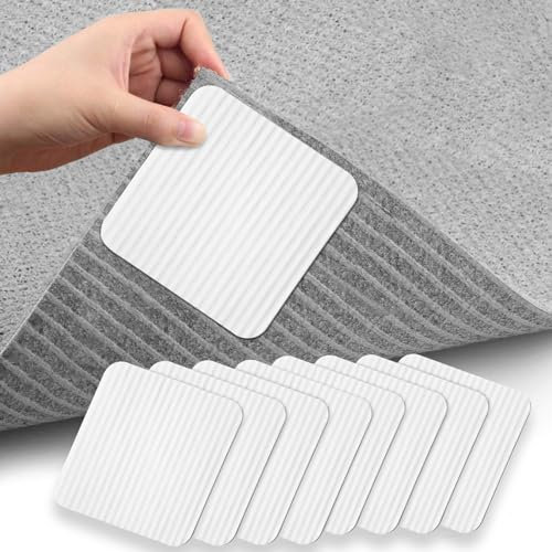 HOTUT Rug Gripper, 8 PCS Anti Curling Rug Pad, Non Slip Washable Grippers for Rug, Non Curl Reusable Rug Stoppers, Square Non Slip Rug Tape Grip Carpet Corner for All Kinds of Rugs - 10 x 10 CM
