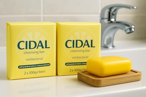 Cidal Savon Naturel Antibactérien 4x100g + Porte-Savon Bambou Naturel Dr Cosi Porte-Savon en Bambou Set de Nettoyage