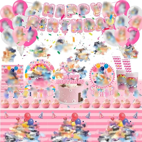 Birthday Party Decorations, 99PCS Party Tableware Set Supplies Balloons Character Birthday Decorations Cake Toppers Napkins Banner Plates Cup Tableware