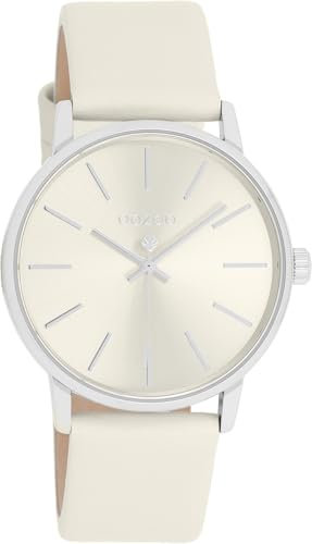 Oozoo - Timepieces Damen Uhr in beige/Silver | Armbanduhr Damen mit Lederarmband | Moderne Uhr für Frauen | Edle Analog Damenuhr in rund C11371 (36mm Gehäuse)