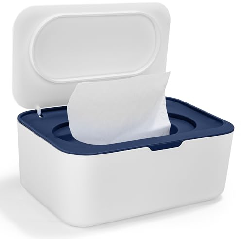 Cheerhom Boîtes à Lingette Distributeur pour Bébés, Boîte de Papier Toilette Humide avec Couvercle, Boîtes de Lingettes Humide pour l'extérieur, la maison et le bureau - Bleu