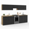 IDMarket - Komplette Küche, 300 cm, subtil mit Arbeitsplatte, 9 Elemente, Holz und Schwarz